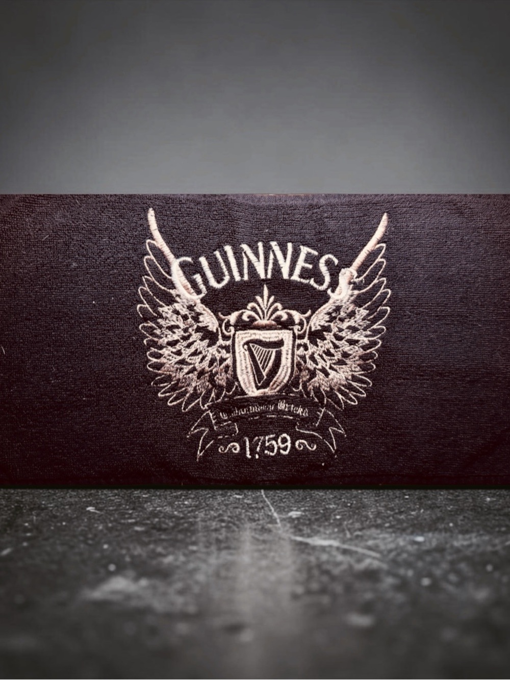 Guinness Black Embroidered Towel Harp Logo 1759 Wings Bar Towel